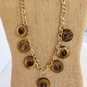 Hand Crafted Necklace Shells Stones Brown Green Chain Charm
